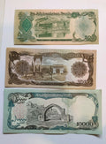 AFGHANISTAN 500, 1000,   10000 Afghanis - A Set of 3 Crisp UNC Banknotes