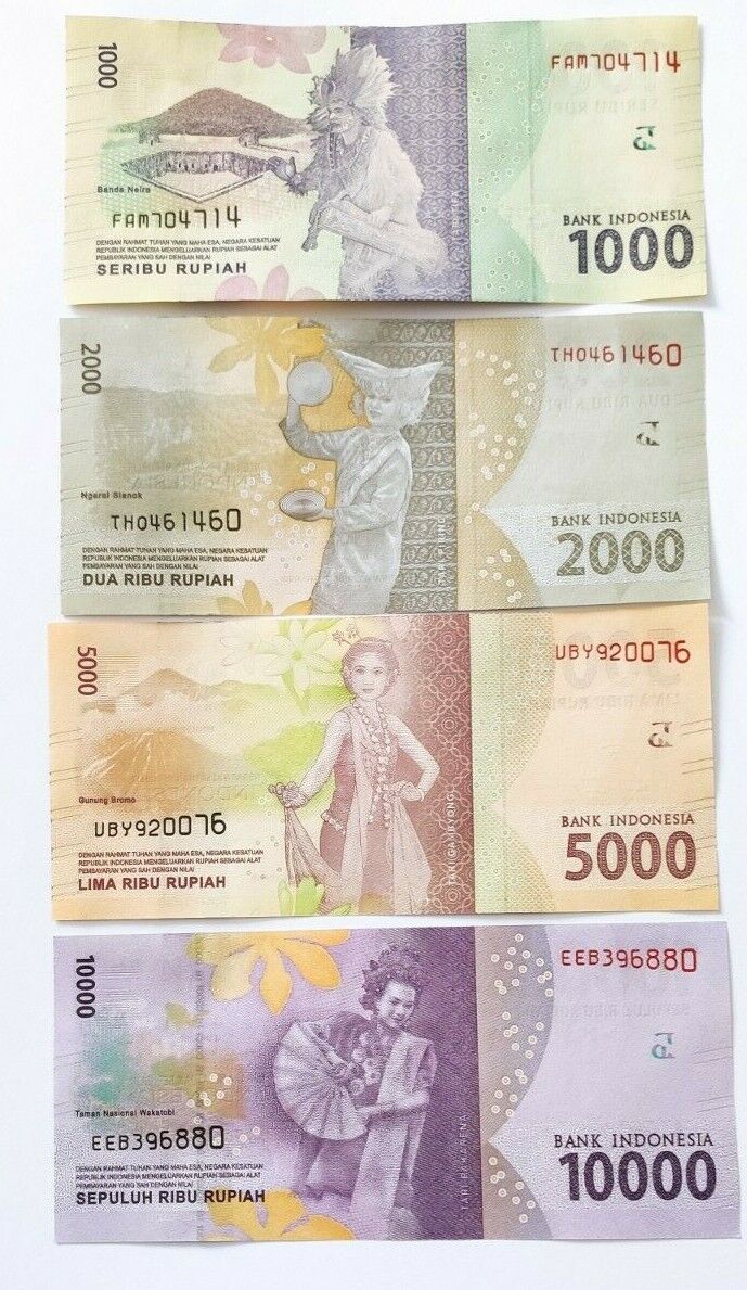 Indonesia 1000 + 2000 + 5000 + 10000 Rupiah 2016 Set of 4 Banknotes 4 PCS UNC - worldbanknote