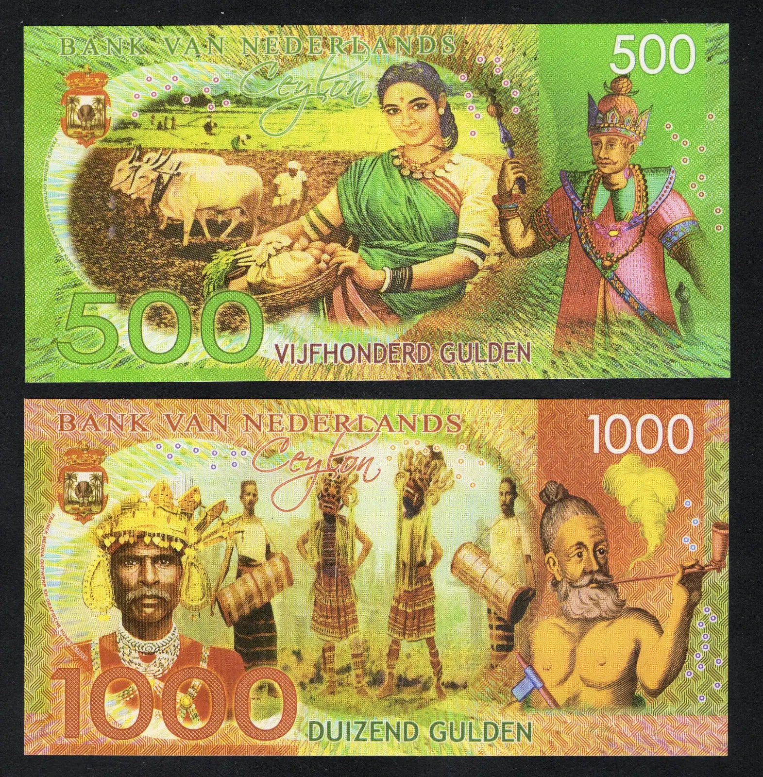 Netherlands Ceylon Set, 50;10;500;1000 Gulden, 2016 Private Issue POLYMER UNC