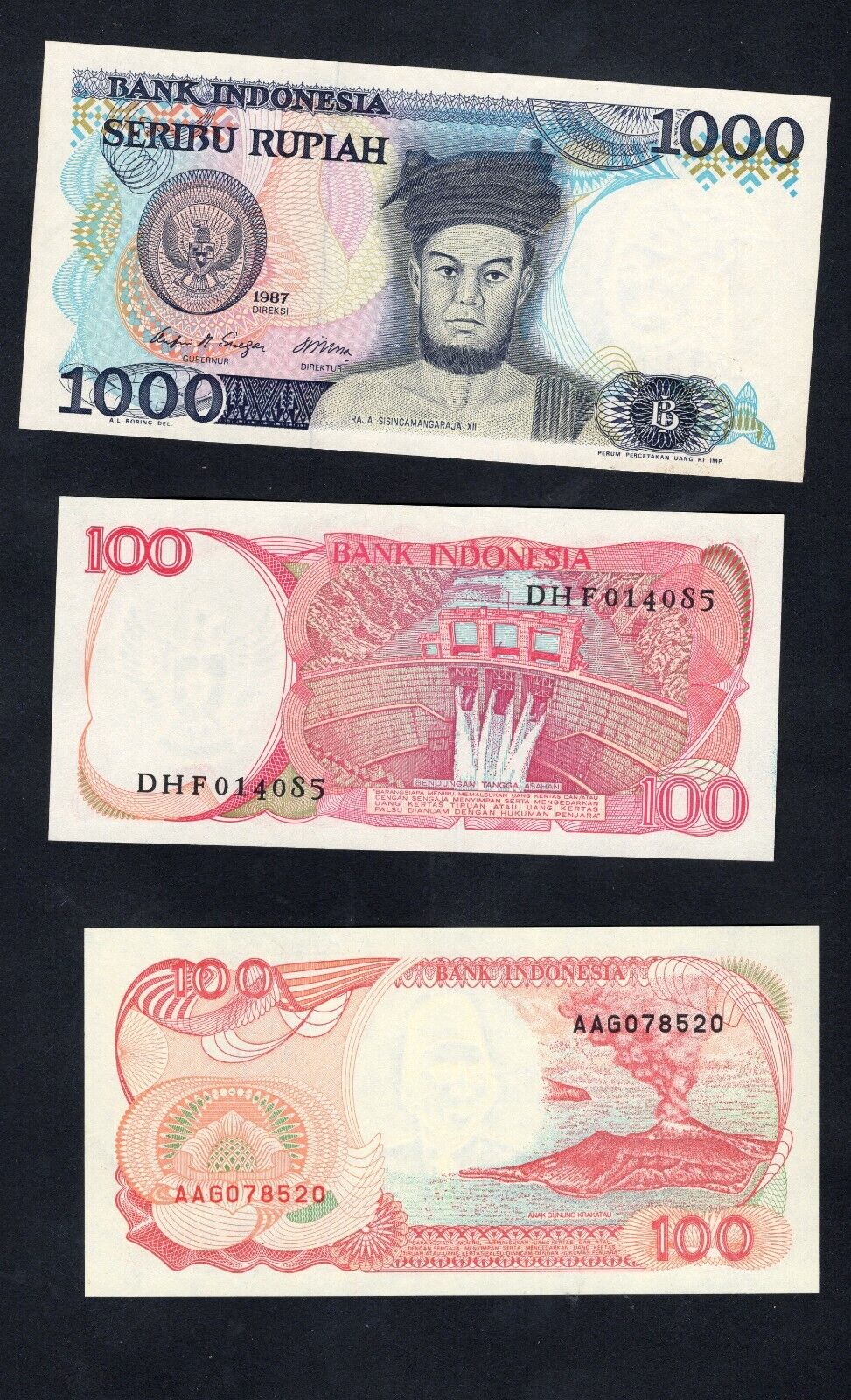 Indonesia 100 + 100 + 1000 Rupiah 1984/1992 Set of 3 Banknotes UNC/d11 - worldbanknote