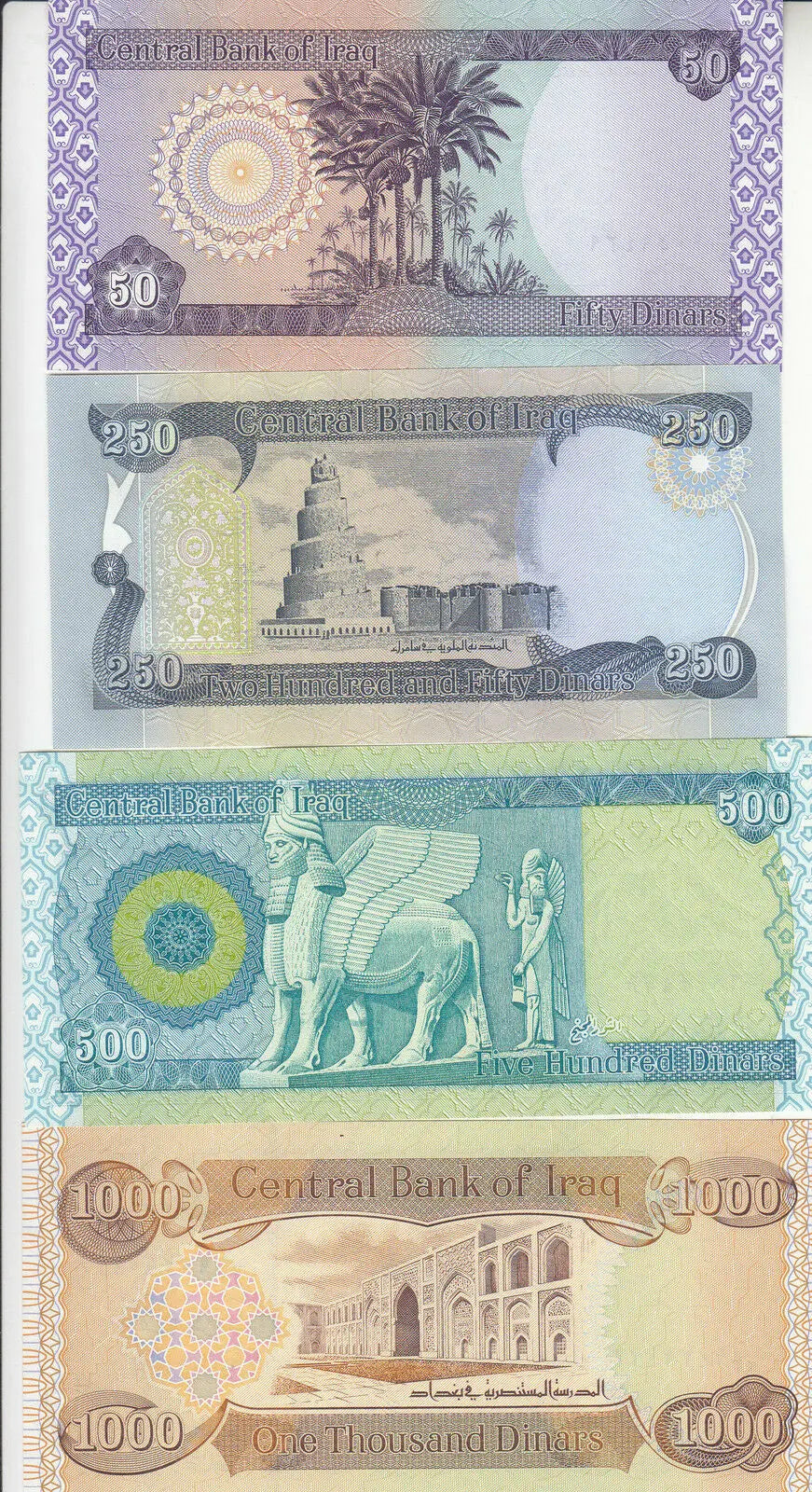 IRAQ 50 250 500 1000 5000 10000 25000 DINAR in almost uncirculated  condition
