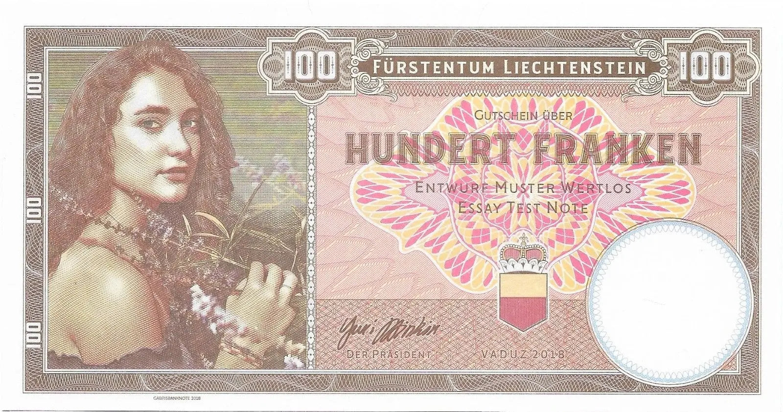 LIECHTENSTEIN 100 Francs   FANTASY Banknote