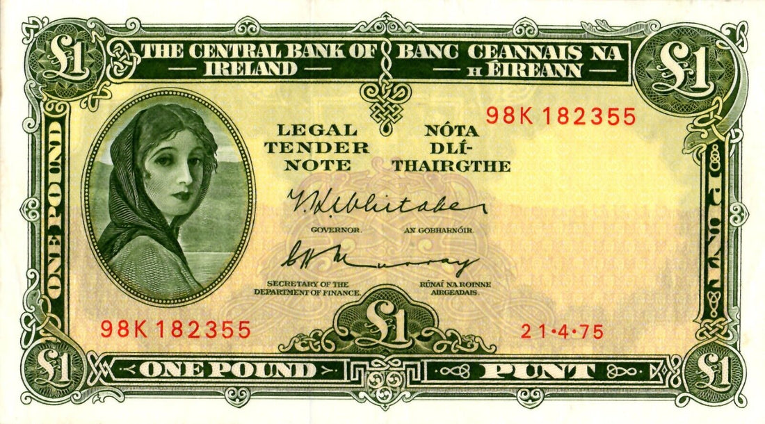 Ireland Lady Lavery 1 pound Note 1975 Vey Fine /B41 - worldbanknote