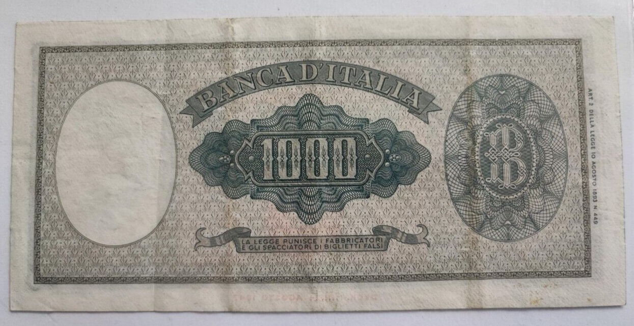 Italy 1000 LIRE Banknote 1961 In Very Fine Condition - worldbanknote