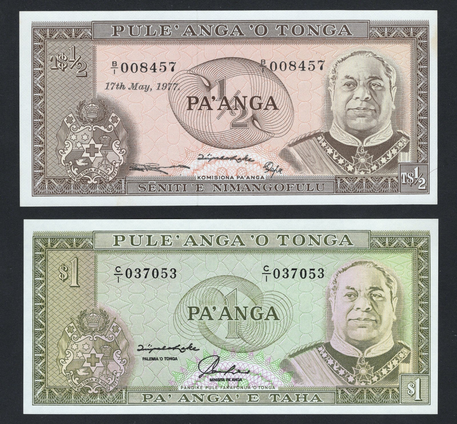 TONGA 1/2 PA'ANGA 1977 AUNC AND TONGA 1 PA'ANGA 1992 /F10