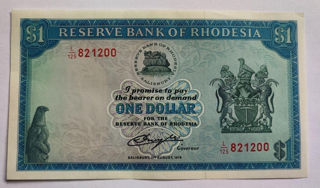 1979 RHODESIA (ZIMBABWE) 1 OLD RHODESIAN DOLLAR BANKNOTE AFRICA UNC - worldbanknote