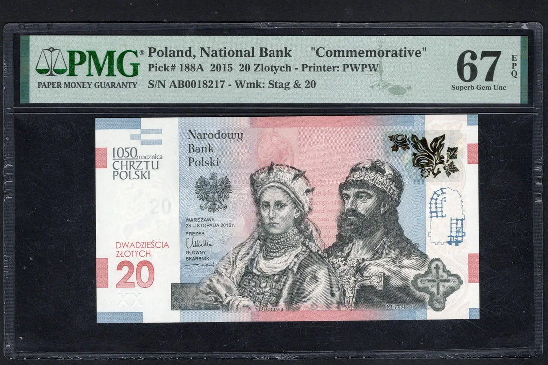 front of Poland 20 zlotych 2015 P 188A Commemorative Gem UNC PMG 67 EPQ