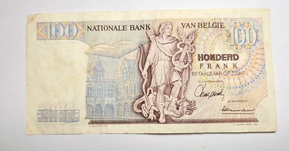 1967 Belgium 100 Francs Banknote Fine/ ref d2