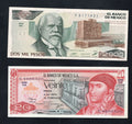 2 BANKNOTES MEXICO 20 PESOS/1977 2000PESOS/1987  UNC /D11