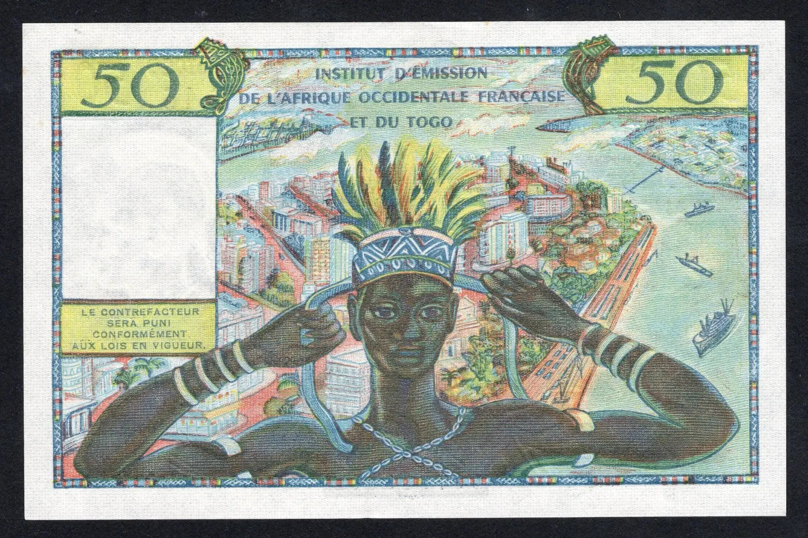 back of French West Africa / Togo 50 Francs 1956 P-45 XF/d15