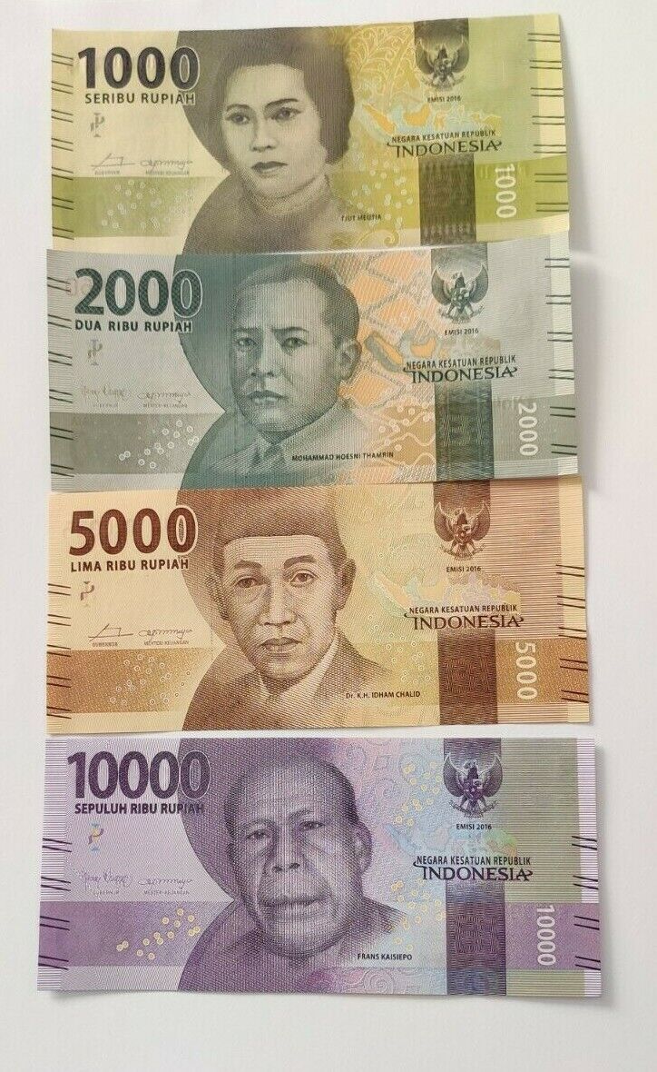 Indonesia 1000 + 2000 + 5000 + 10000 Rupiah 2016 Set of 4 Banknotes 4 PCS UNC - worldbanknote