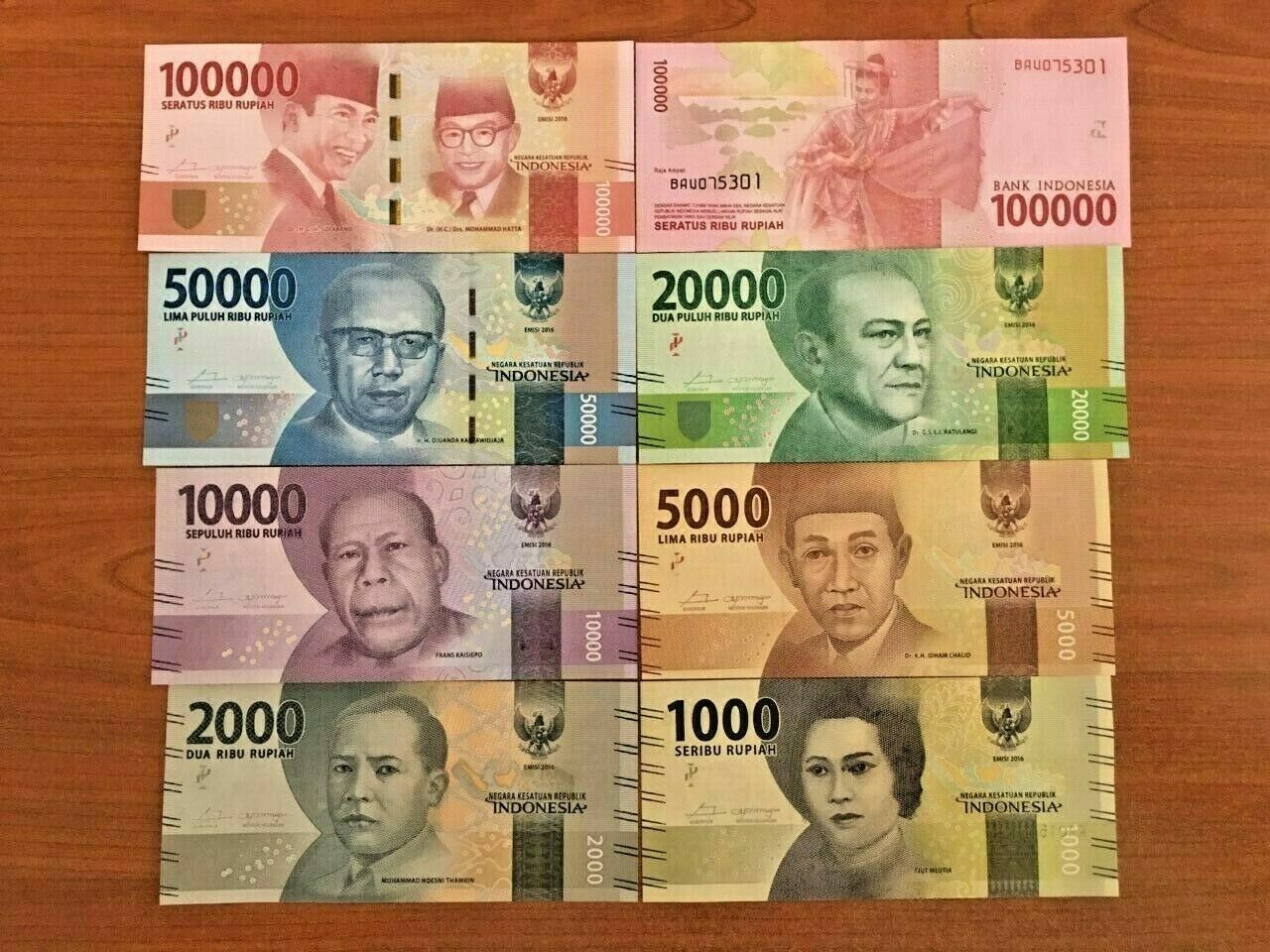 INDONESIA Set of 7 notes: 1000 2000 5000 10000 20000 50000 100000 UNC - worldbanknote