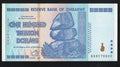front of Zimbabwe 100 Trillion Dollar banknote. Genuine, AUNC AA Serial Number UV checked