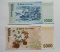 SOUTH KOREA - 1000, 5000 Won UNC Banknote