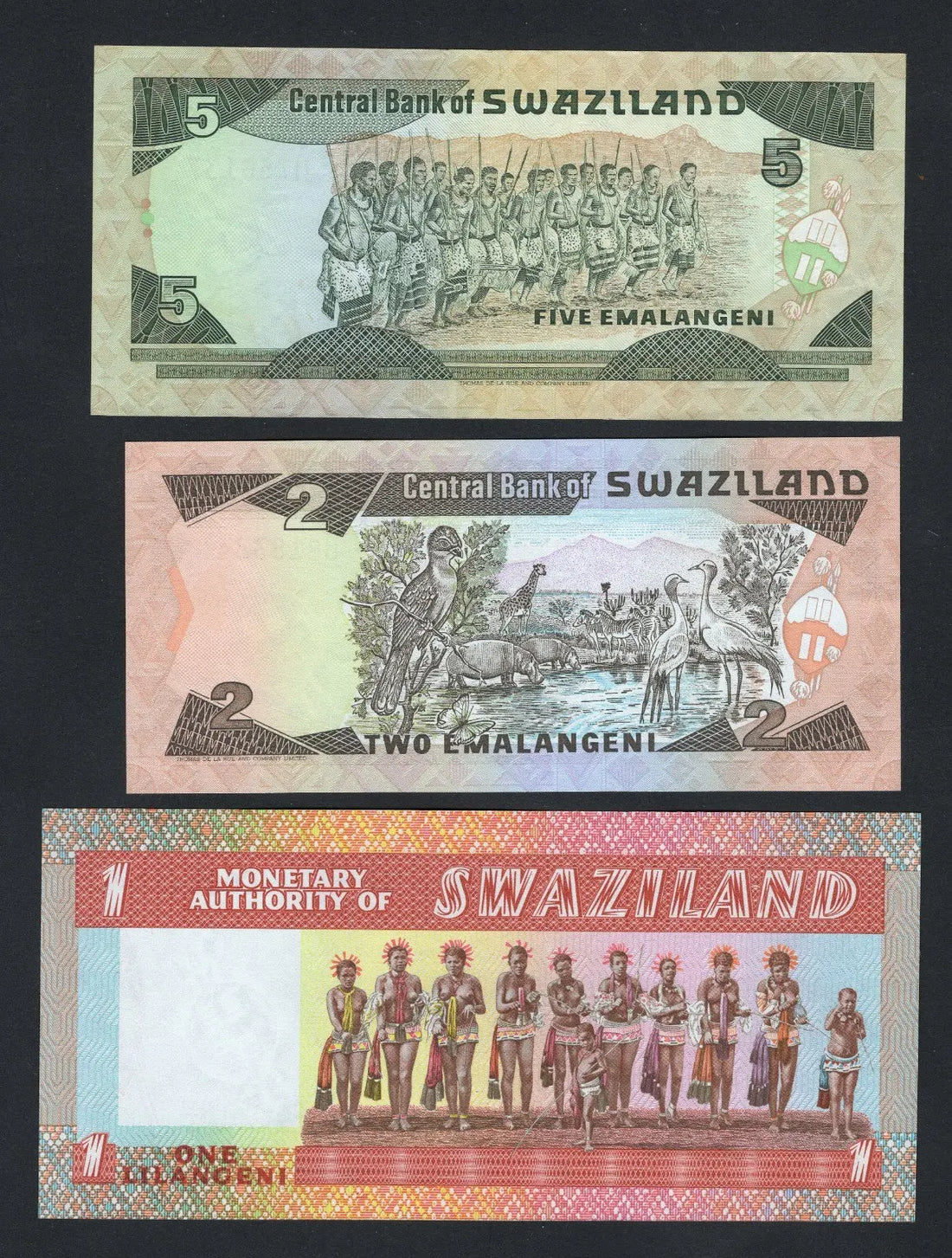 Set of 3 Swaziland Banknotes(1,2,5 Emalangeni ) VF/F10