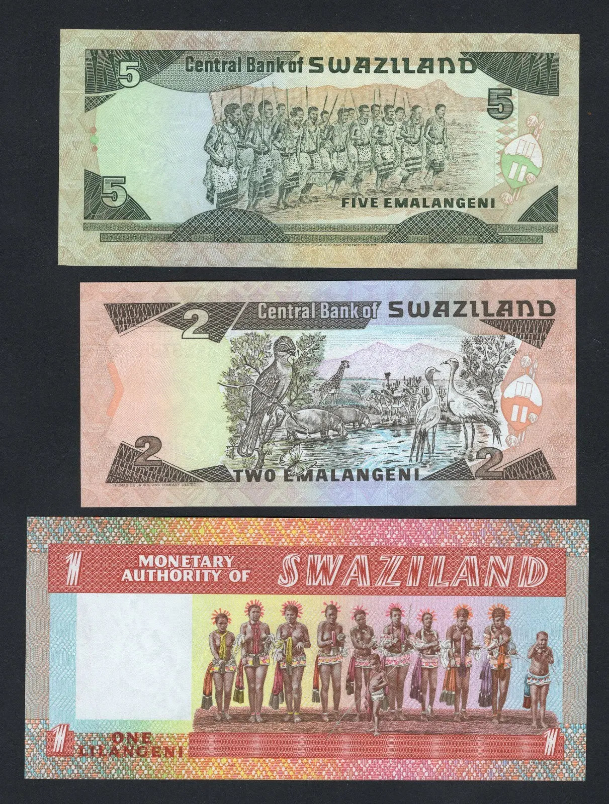 Set of 3 Swaziland Banknotes(1,2,5 Emalangeni ) VF/F10
