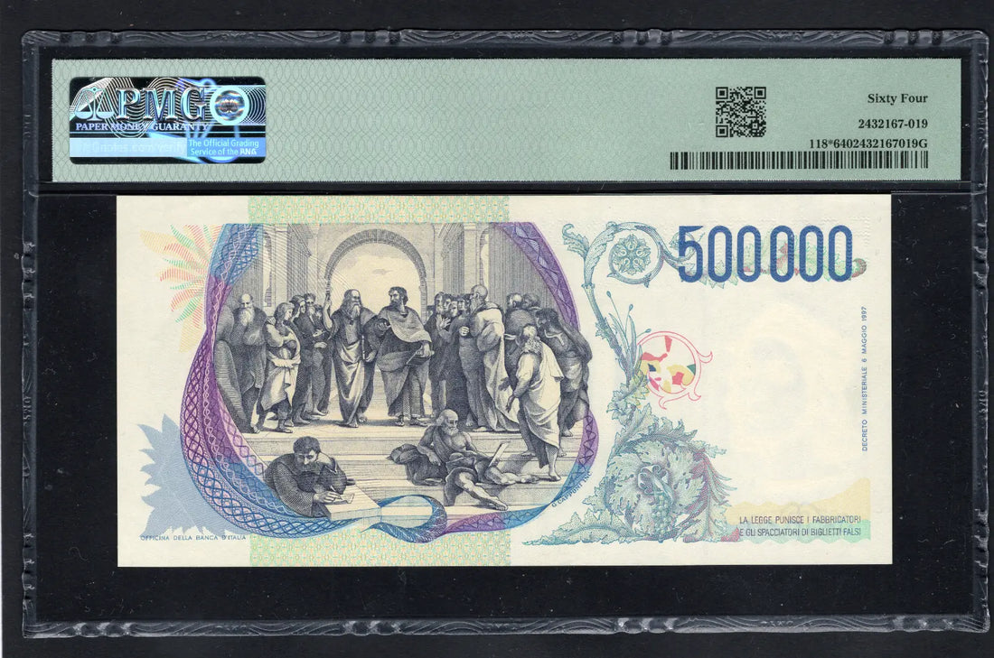 front of Italy  500.000 Lire 1997 P 118 * PMG 64 Replacement