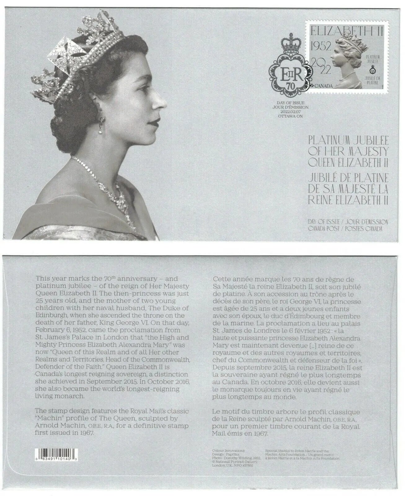 2022 Canada Stamp Queen Platinum Jubilee QEII FDC + Bahamas 1/2 Dollar