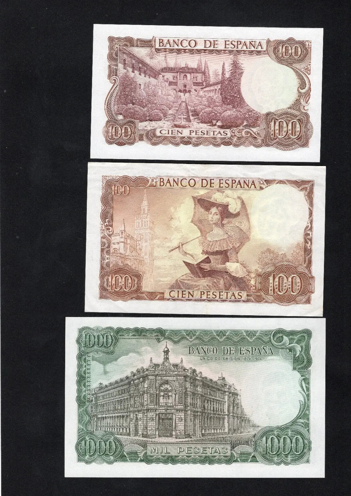 Spain banknotes set 100,100, 500,1000,1000,5000 pesetas 1965/1976 AUNC/ RD9