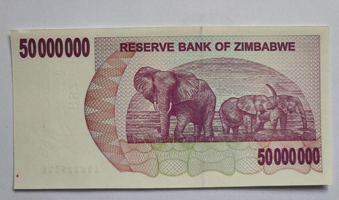 Zimbabwe 50 Million Dollars. 2008. Hyperinflation. Real, UNC **UK DISPATCH** - worldbanknote