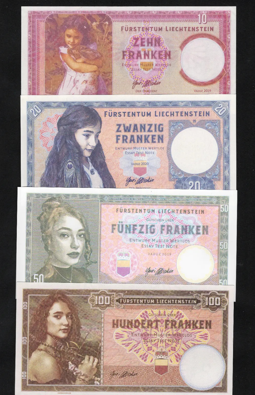 Set Of 4 Liechtenstein(10, 20,50, 100 Francs) 2018/2020 Fantasy Notes