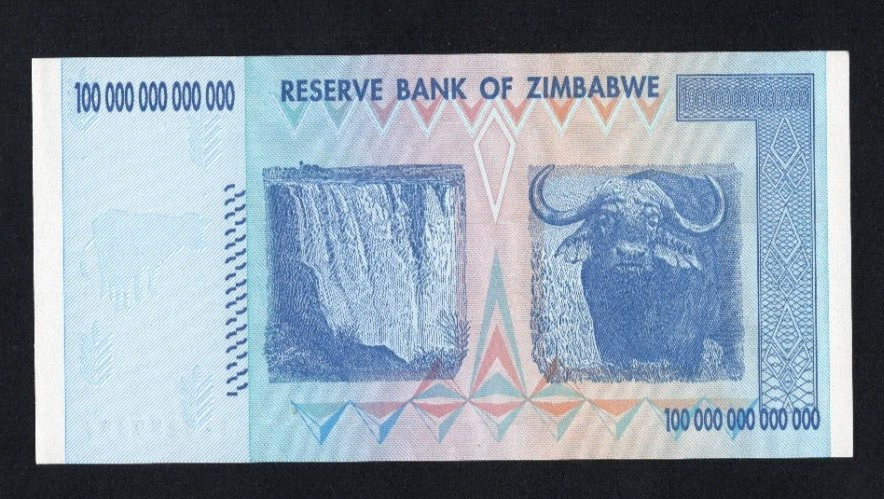 Zimbabwe 100 Trillion Dollar banknote. Genuine, AUNC AA Serial Number UV checked - worldbanknote