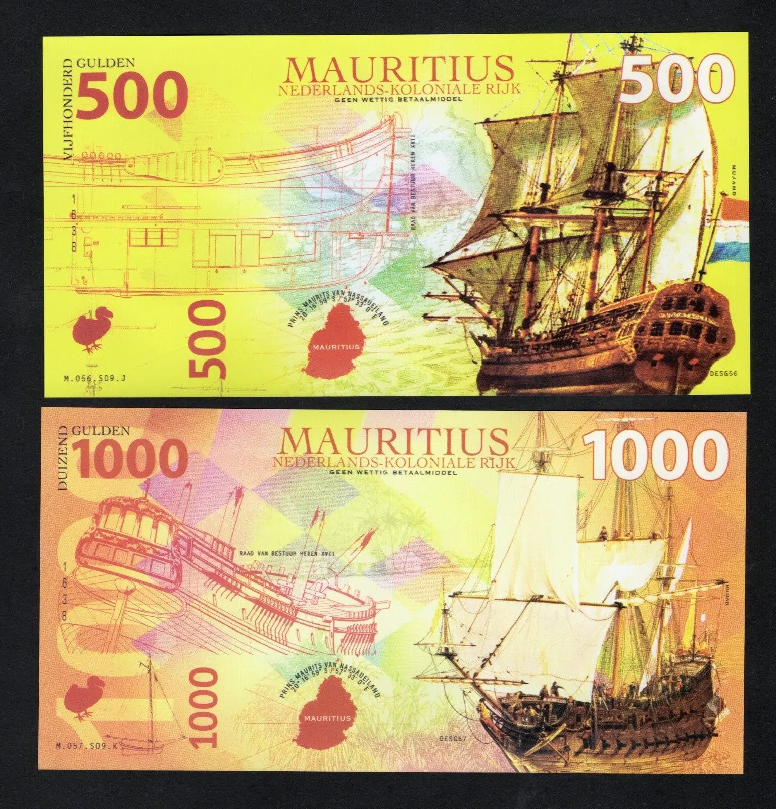 Netherlands Mauritius 50,100,500,1000 Gulden POLYMER Fantasy Banknotes  /w2