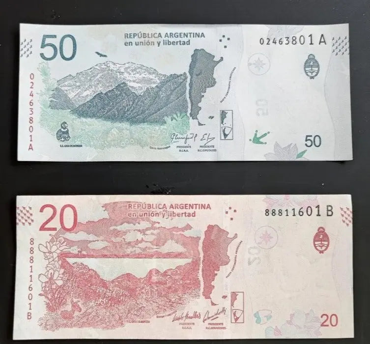 URUGUAY 20 PESOS URUGUAYOS 2018 AND 50 PESOS URUGUAYOS 2020 NEW UNC