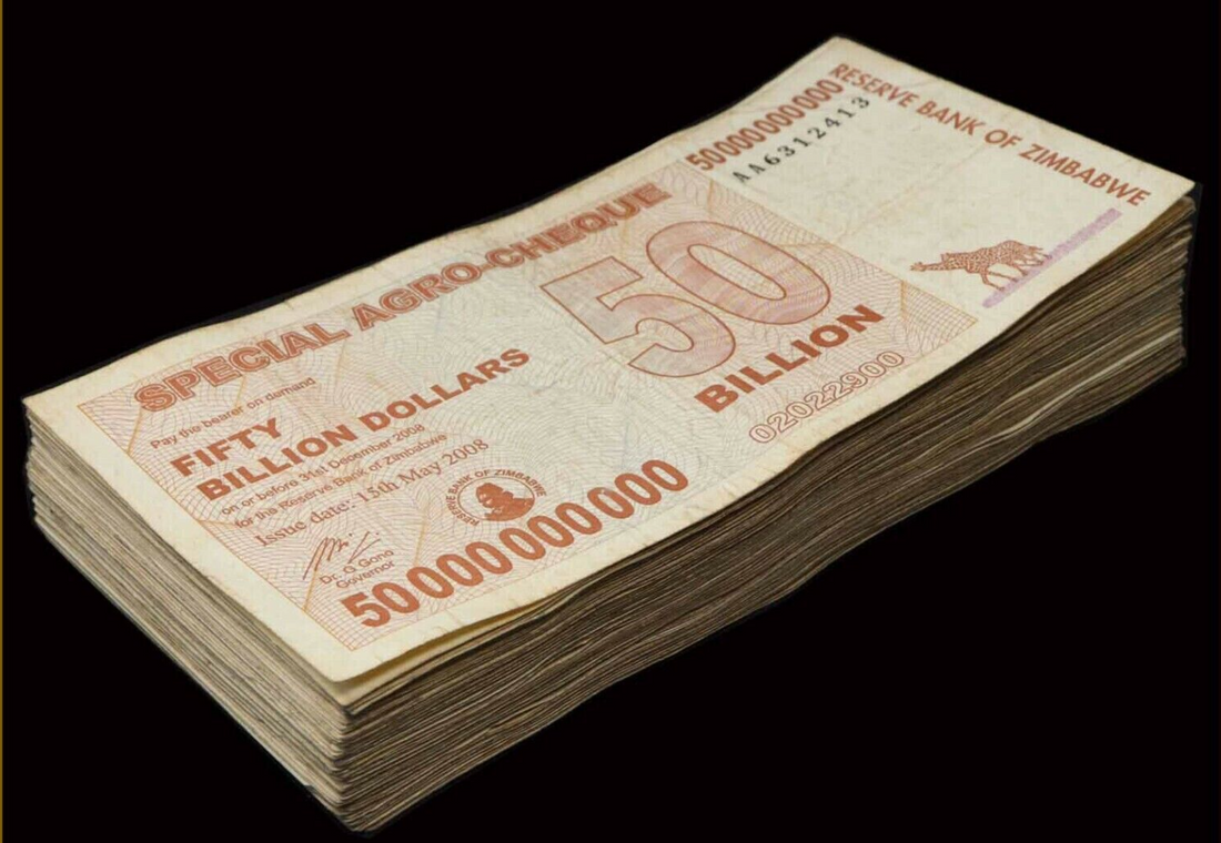 100xZimbabwe 50 Billion Dollars 2008 Used UK Sepecial delivery next day . - worldbanknote