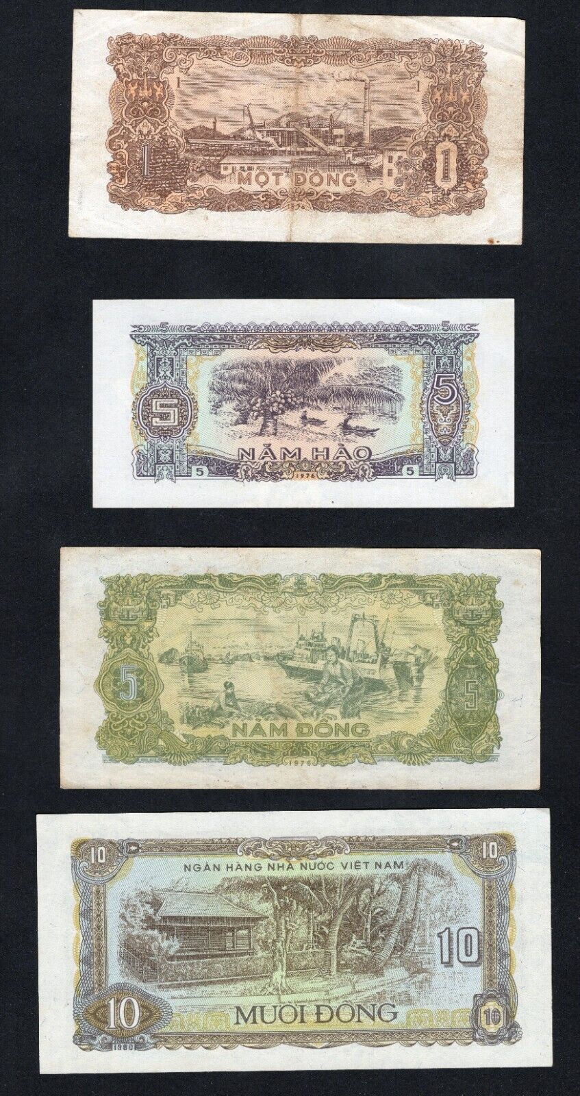 set of 4 notes:South Vietnam 1,5,5,and 10 Dong 1976/1980 Fine/ref d5 - worldbanknote