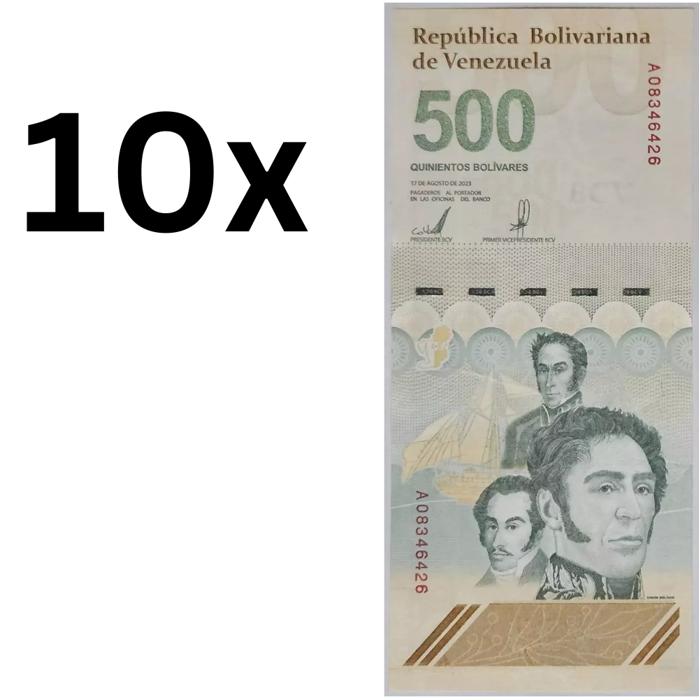 10xNEW BANKNOTE 500 BOLIVARES (500'000.000 BS) 2023 /2024 VENEZUELA UNC - worldbanknote