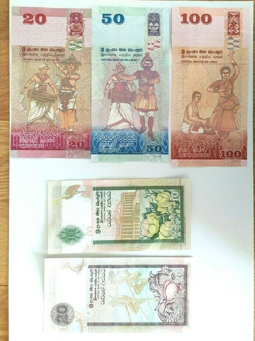 Sri Lanka 10 +20 + 20 + 50 + 100 Rupees Set of 5 Banknotes 5 PCS UNC - worldbanknote