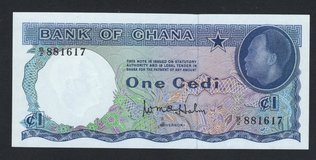 Front of BANK Of GHANA 1 CEDI 1965  UNC/F10