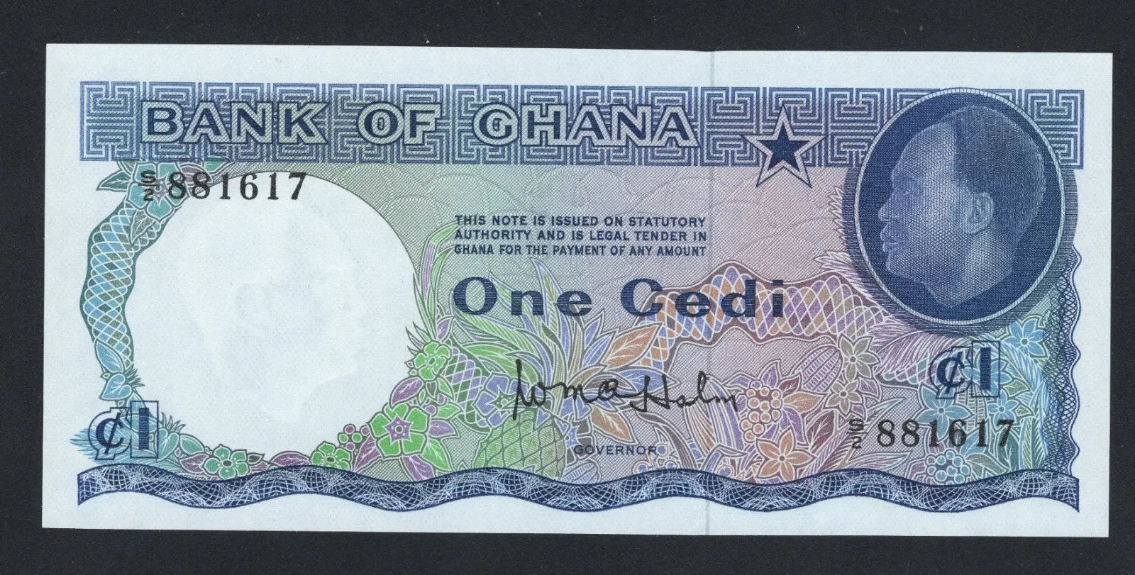 Front of BANK Of GHANA 1 CEDI 1965  UNC/F10