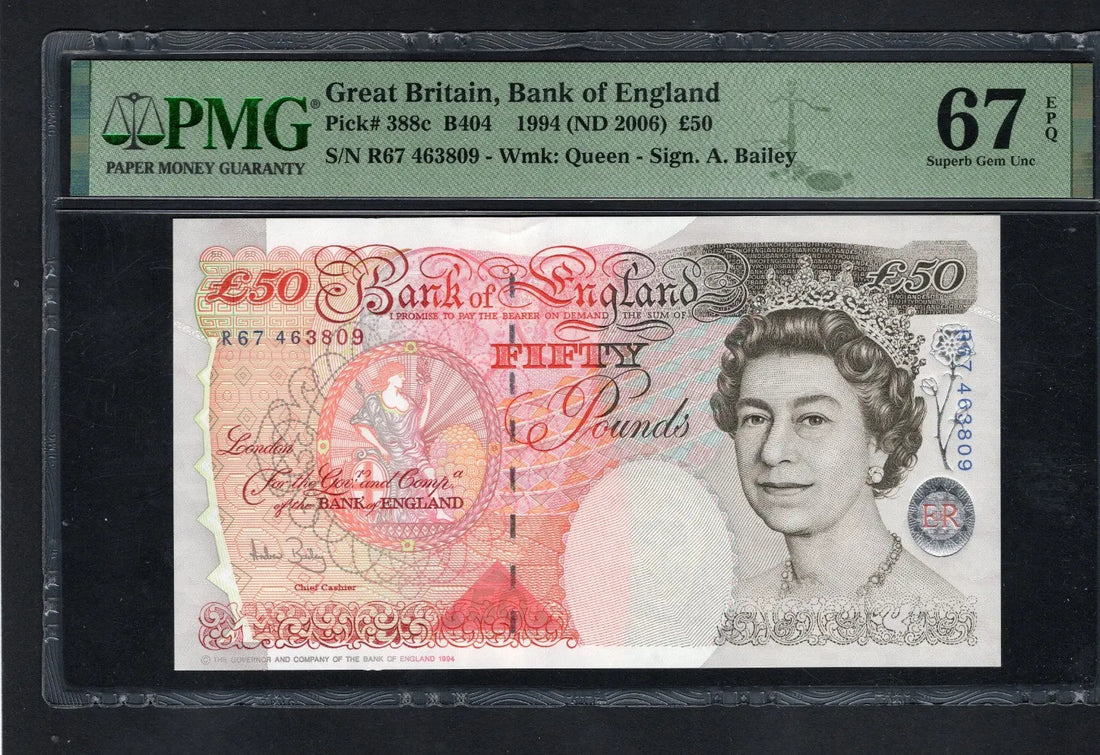 FRONT OF BANK OF ENGLAND £50 P-388C 1994 UNC EPQ 67