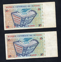 back of 2xTunisia 10 Dinars 1994 used /d11