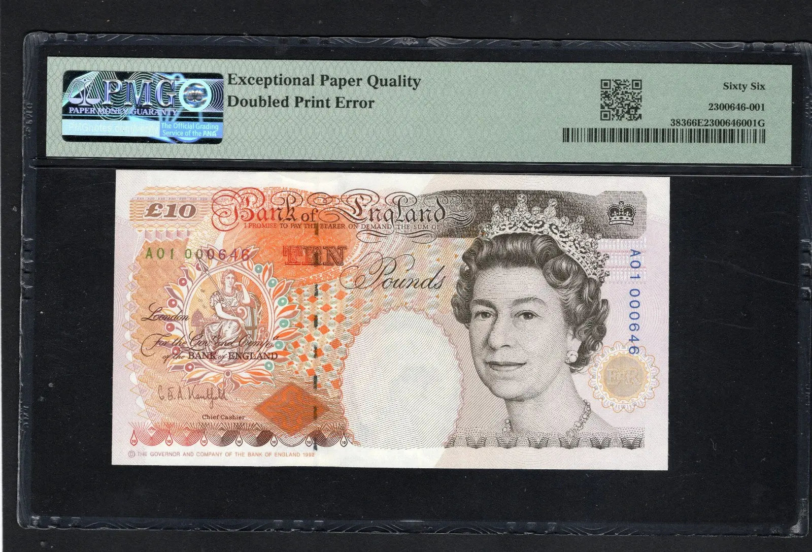 back of BANK OF ENGLAND £10 1992 FIRST RUN LOW SERIAL NUMBER PICK383 PMG EPQ66 ERROR