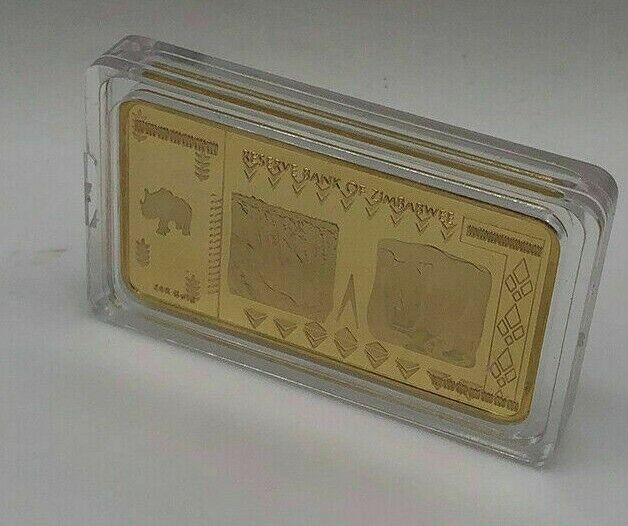 Gold Plated One Hundred quintillion Dollars Zimbabwe Gold Bar - worldbanknote