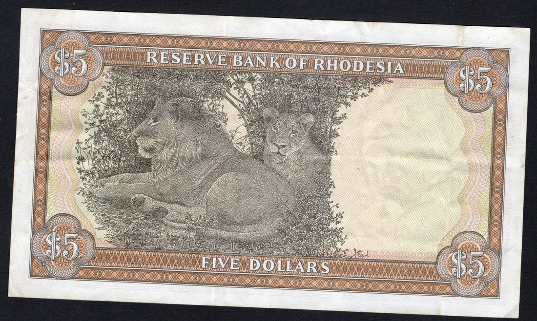 RESERVE BANK OF RHODESIA 5 DOLLARS 1978 BANKNOTE VF/REF D11