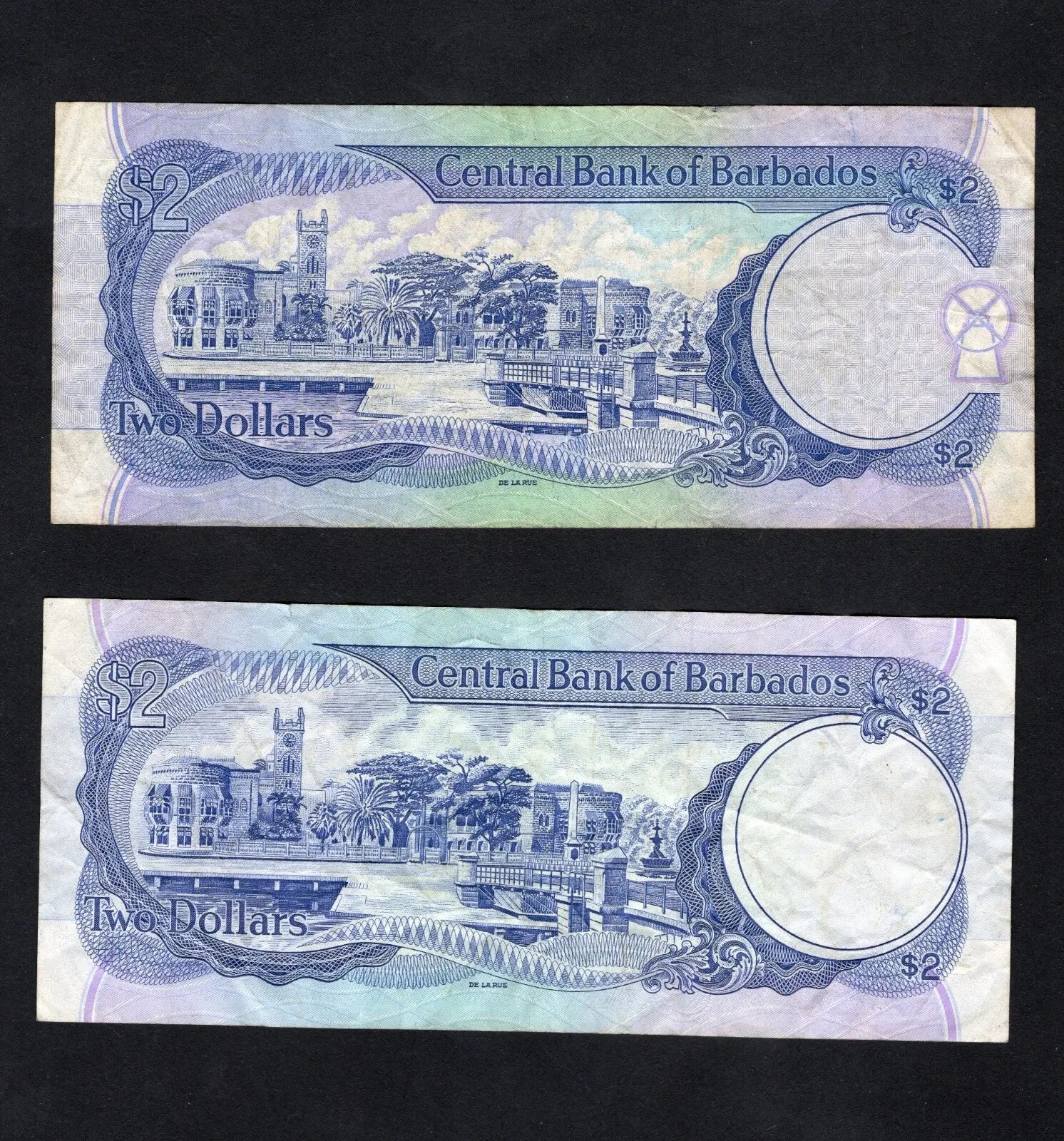 2xCentral Bank of BARBADOS  - $2 Dollars Banknote VF/C1