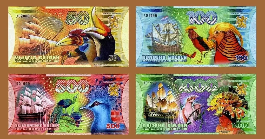 NETHERLANDS EAST INDIES 1000 500 100 50 Gulden  FANTASY Banknotes