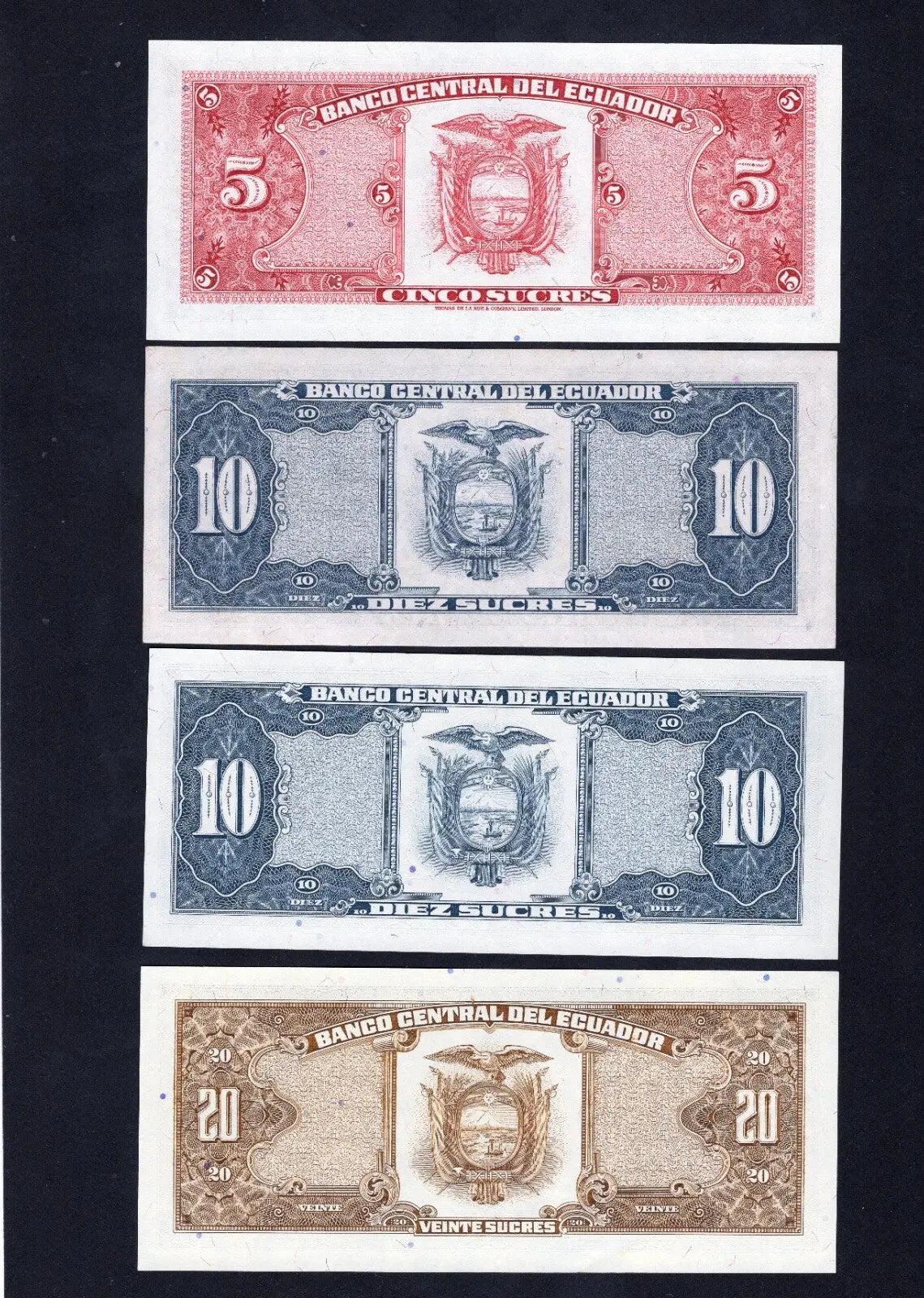 Group  of 8   Ecuador Banknotes 1986/1994 unc/c2