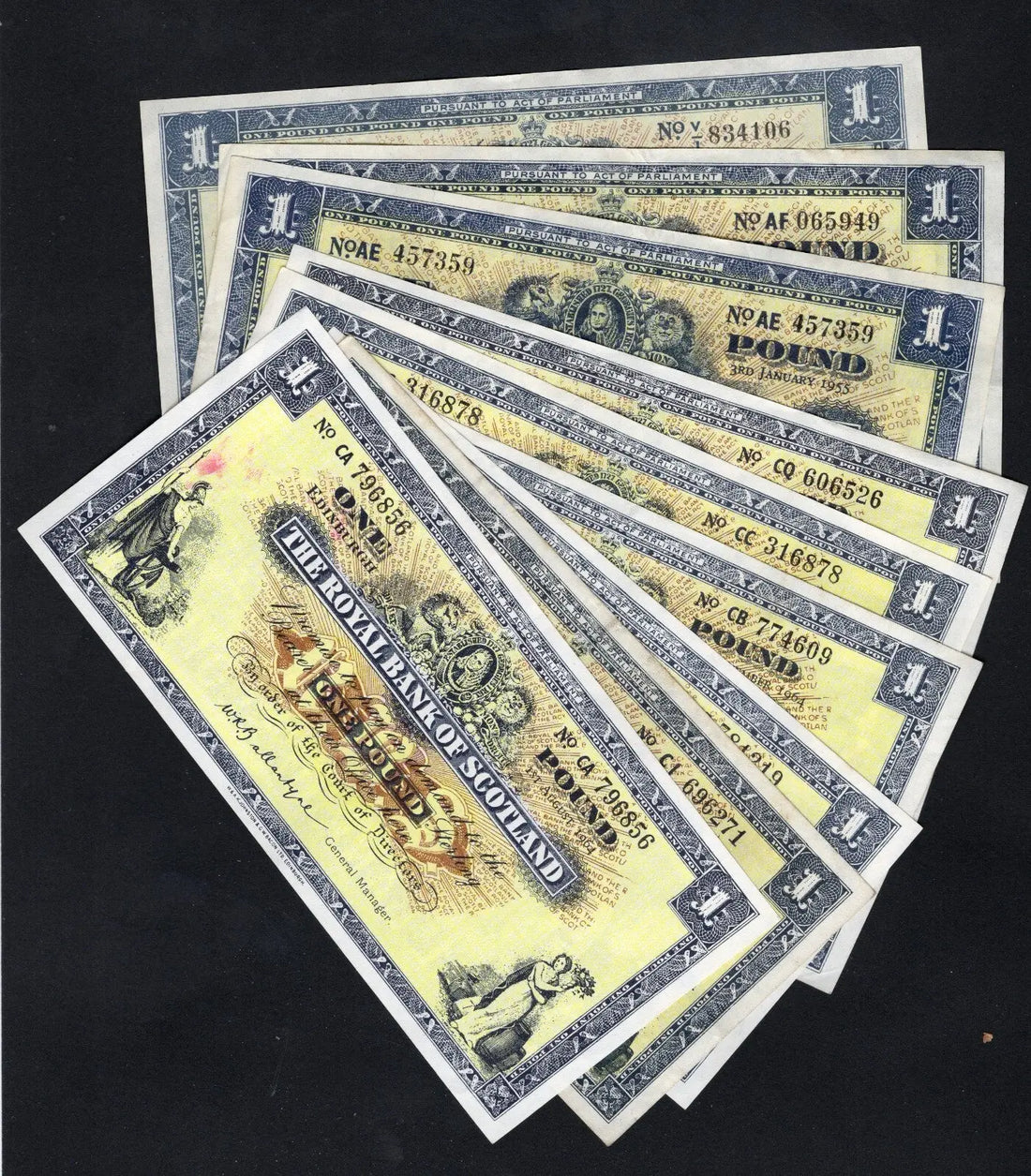 THE ROYAL BANK OF SCOTLAND £1 Banknotes 1952/66by Year & Prefix /REF D4