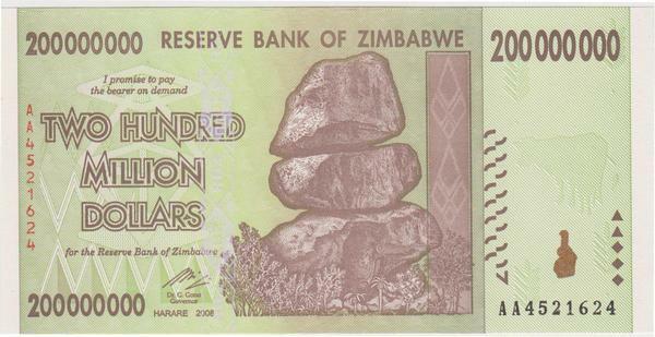Zimbabwe 200 Million Dollars 2008 P-81 Prefix 'AA' Banknotes UNC - worldbanknote