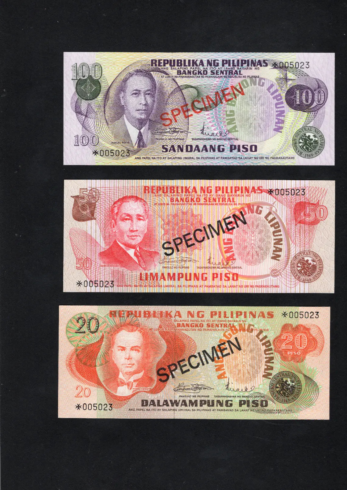PHILIPPINES 1979 ... 2 - 100 PISO ... COLLECTOR'S SPECIMEN BANKNOTES UNC/d10