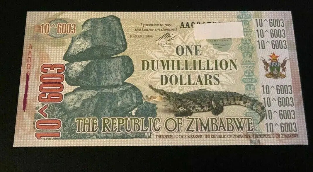 Zimbabwe 1 Dumillillion Dollars Gold Foil Banknote 100 Trillion Series