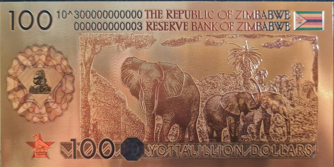 Zimbabwe 100 yottalillion Dollars Gold Foil Banknote 100 Trillion Series - worldbanknote