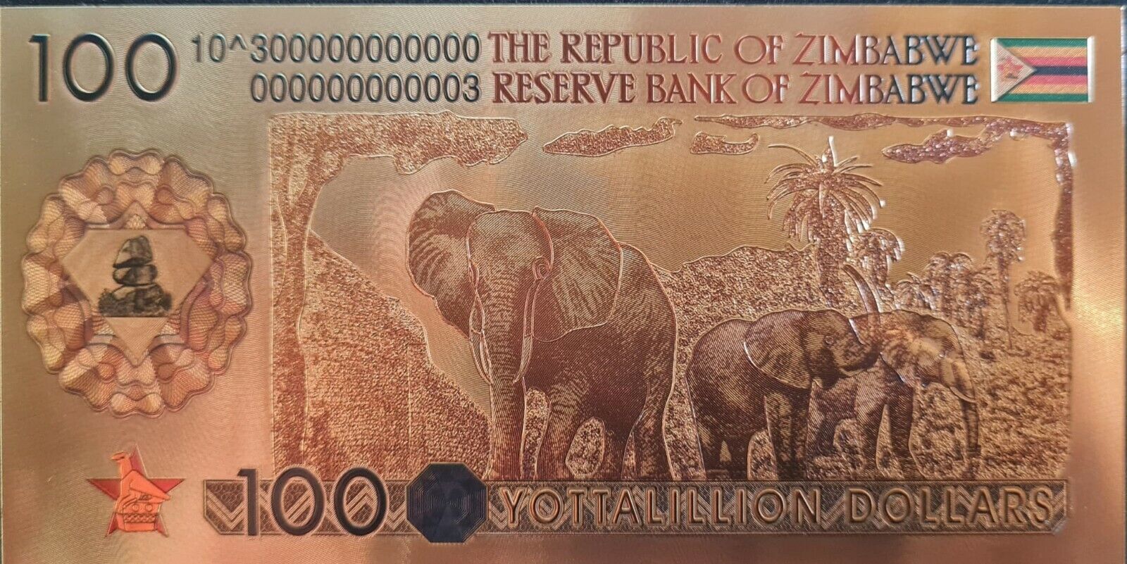 Zimbabwe 100 yottalillion Dollars Gold Foil Banknote 100 Trillion Series - worldbanknote