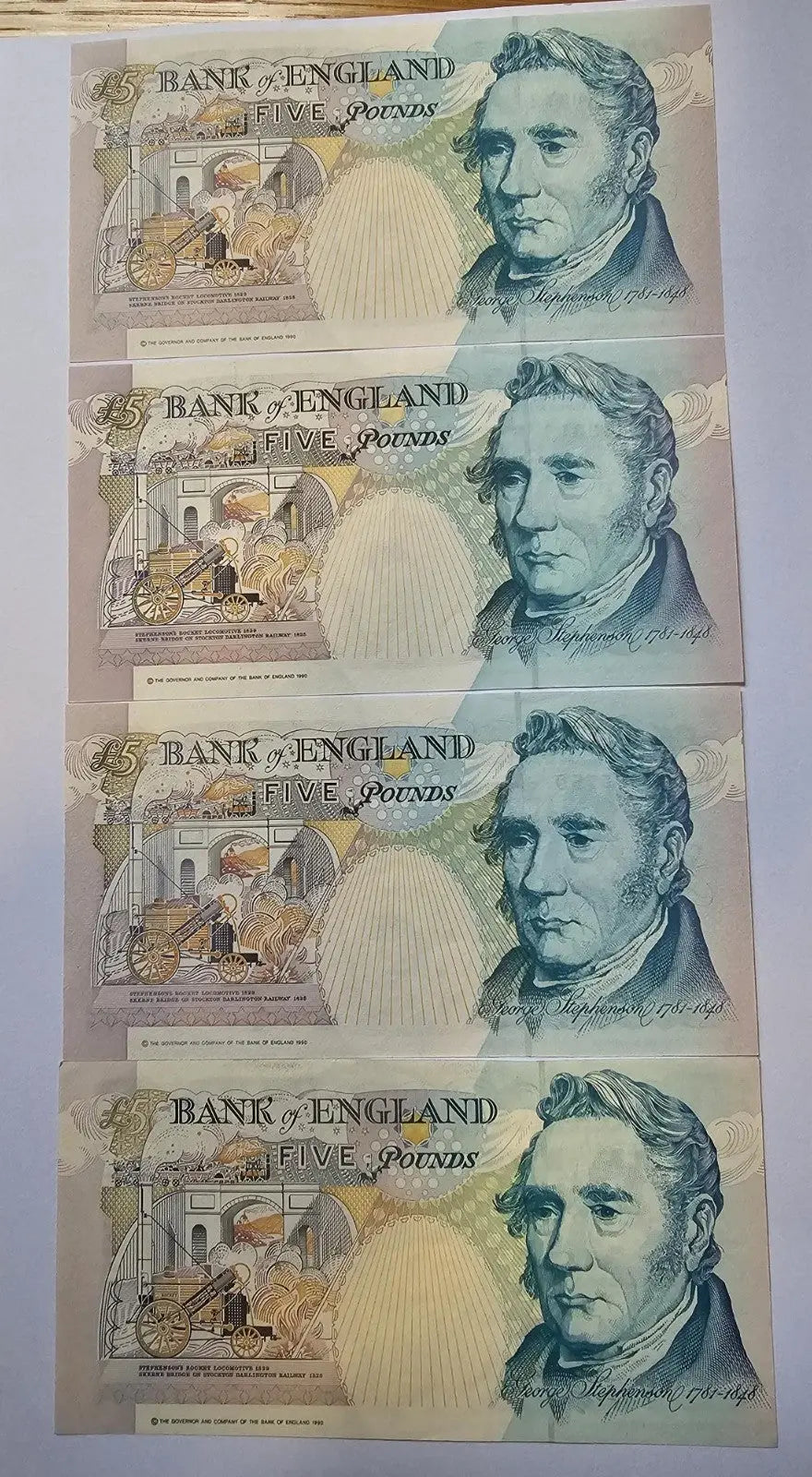 front of 4XBANK OF ENGLAND £5  POUNDS EF/ D15