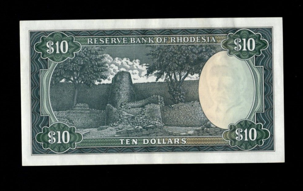 RESERVE BANK OF RHODESIA 10 DOLLARS 1975 BANKNOTE VF/REF D3 - worldbanknote